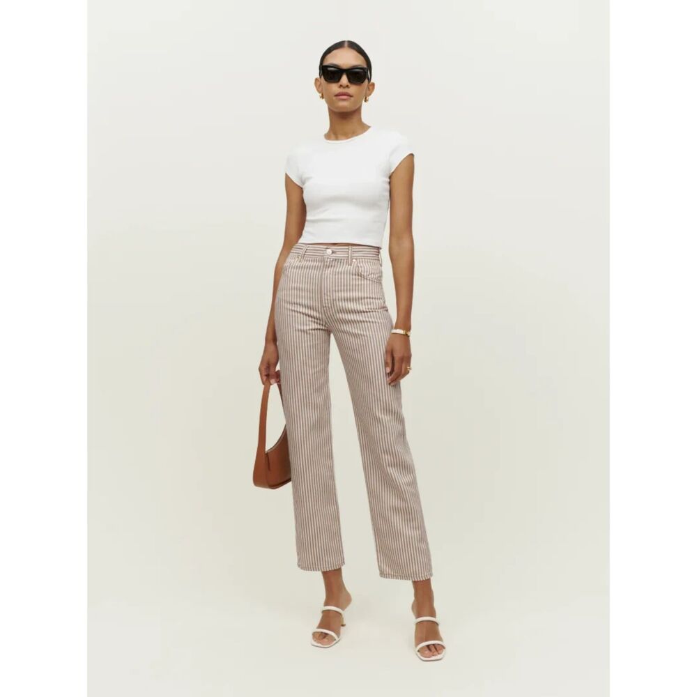 Reformation Cowboy Striped High-Waisted Jeans 27